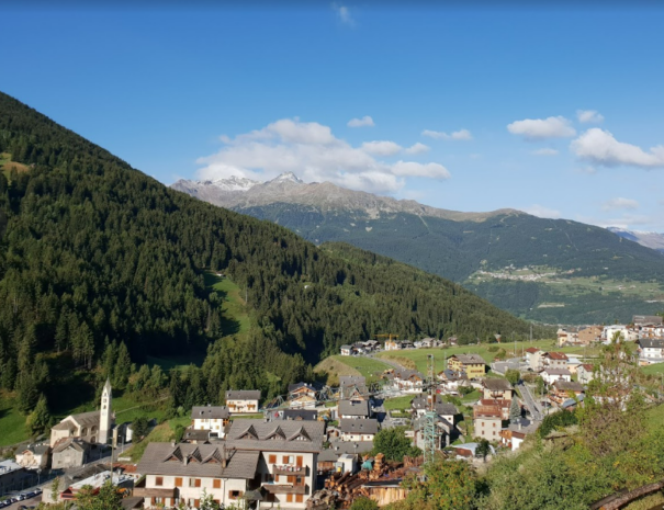 Vista spettacolare sulla vallata e sulla frazione di San Nicolò di Valfurva dalla struttura.